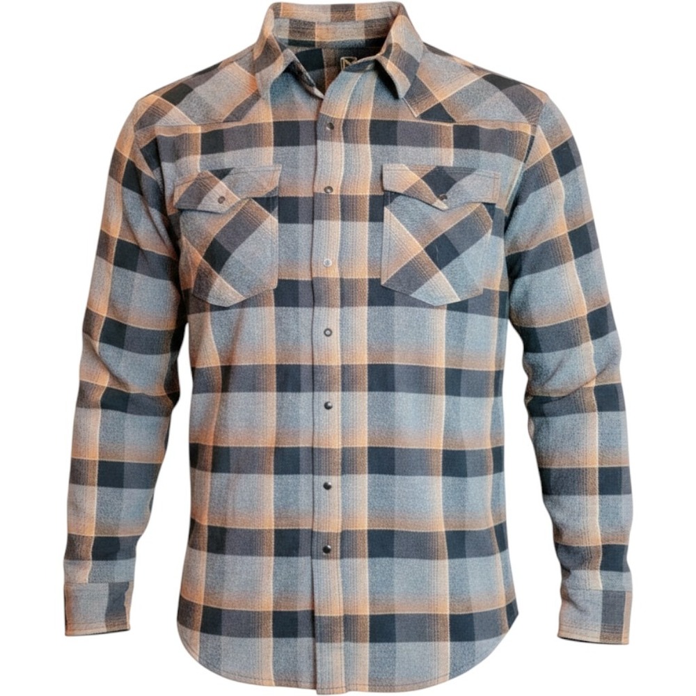 Noble Outfitters Flannel Shirt Mens XXL Grey Orange Plaid Good Western Snap